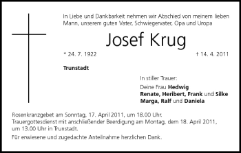 Anzeige von Josef Krug von MGO