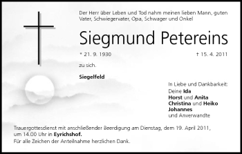 Anzeige von Siegmund Petereins von MGO