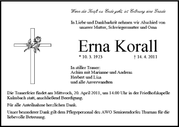 Anzeige von Erna Korall von MGO
