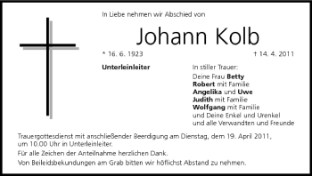 Anzeige von Johann Kolb von MGO