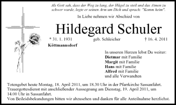 Anzeige von Hildegard Schuler von MGO