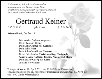 Anzeige von Gertraud Keiner von MGO