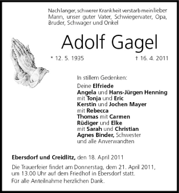 Anzeige von Adolf Gagel von MGO