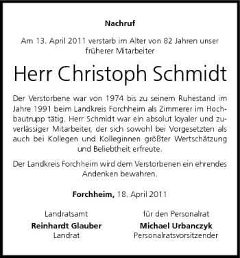 Anzeige von Christoph Schmidt von MGO