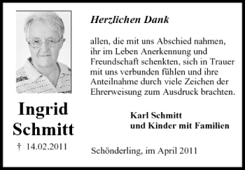 Anzeige von Ingrid Schmitt von MGO
