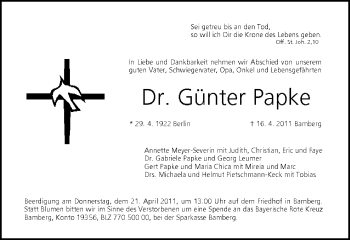 Anzeige von Günter Papke von MGO