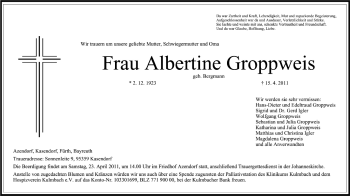 Anzeige von Albertine Groppweis von MGO
