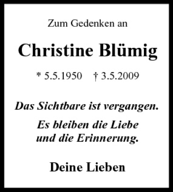 Anzeige von Christine Blümig von MGO