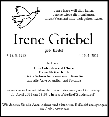 Anzeige von Irene Griebel von MGO