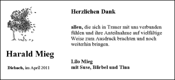 Anzeige von Harald Mieg von MGO