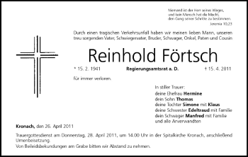 Anzeige von Reinhold Förtsch von MGO