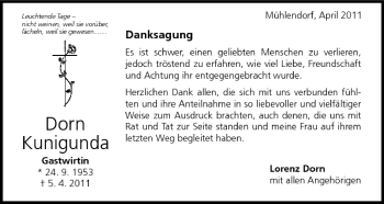 Anzeige von Kunigunda Dorn von MGO