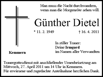 Anzeige von Günther Dietel von MGO