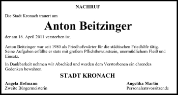 Anzeige von Anton Beitzinger von MGO