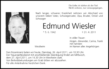 Anzeige von Edmund Wiesler von MGO
