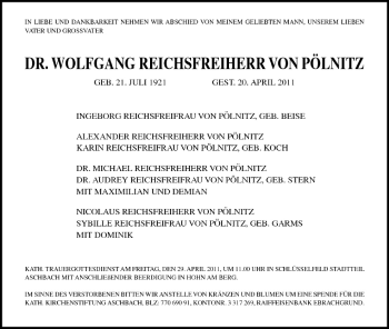 Anzeige von Wolfgang Reichsherr von Pölnitz von MGO