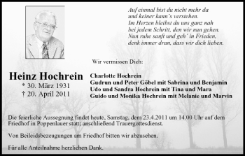 Anzeige von Heinz Hochrein von MGO