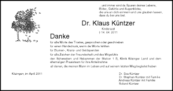 Anzeige von Klaus Küntzer von MGO