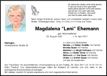 Anzeige von Magdalena Ehemann von MGO