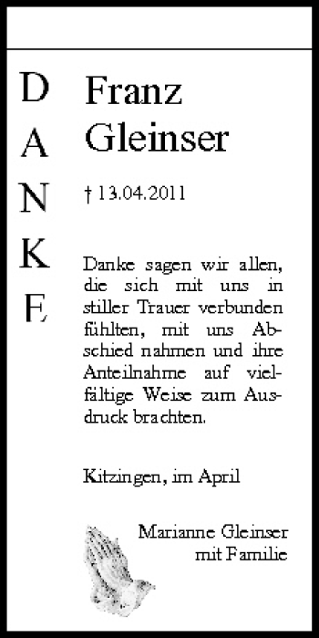 Anzeige von Franz Gleinser von MGO