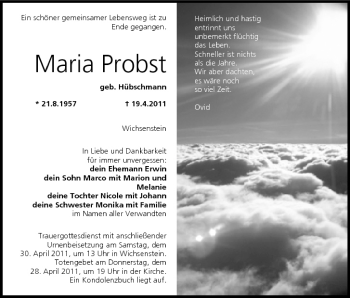 Anzeige von Maria Probst von MGO