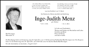 Anzeige von Inge-Judith Menz von MGO