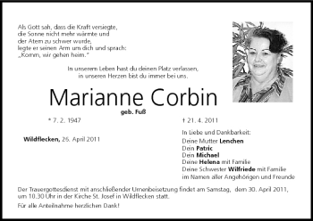 Anzeige von Marianne Corbin von MGO