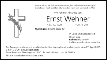 Anzeige von Ernst Wehner von MGO