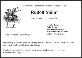 Anzeige von Rudolf Stöhr von MGO