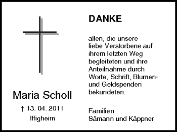 Anzeige von Maria Scholl von MGO