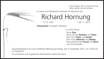 Anzeige von Richard Hornung von MGO