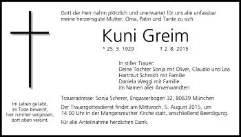 Anzeige von Kuni Greim von MGO