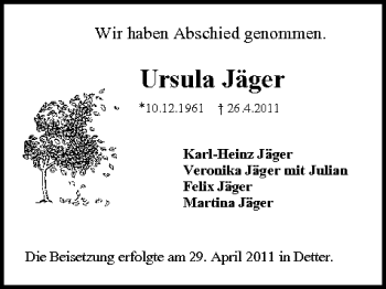Anzeige von Ursula Jäger von MGO