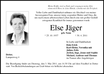 Anzeige von Else Jäger von MGO