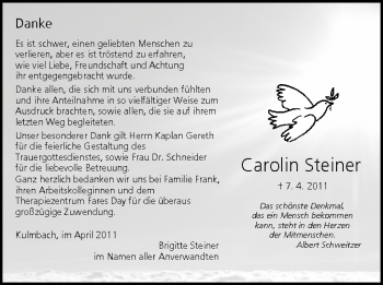 Anzeige von Carolin Steiner von MGO