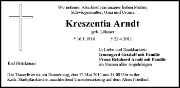 Anzeige von Kreszentia Arndt von MGO