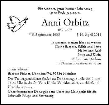 Anzeige von Anni Orbitz von MGO