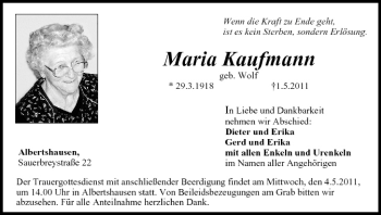Anzeige von Maria Kaufmann von MGO