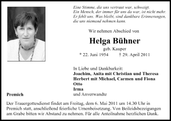 Anzeige von Helga Bühner von MGO
