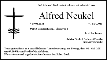 Anzeige von Alfred Neukel von MGO