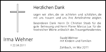 Anzeige von Irma Wehner von MGO