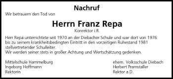 Anzeige von Franz Repa von MGO
