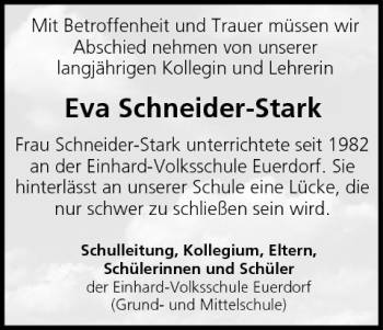 Anzeige von Eva Schneider-Stark von MGO