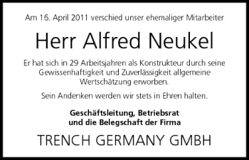 Anzeige von Alfred Neukel von MGO