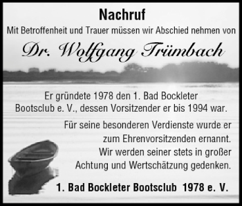 Anzeige von Wolfgang Trümbach von MGO