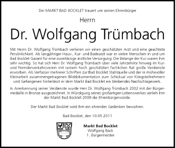 Anzeige von Wolfgang Trümbach von MGO