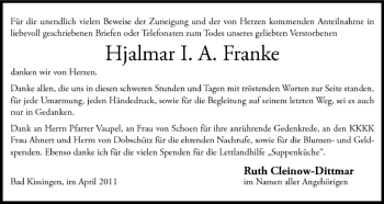 Anzeige von Hjalmar I.A. Franke von MGO