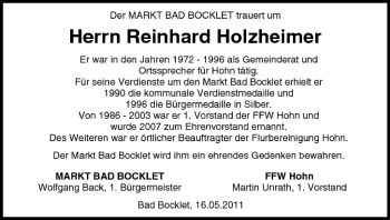 Anzeige von Reinhard Holzheimer von MGO