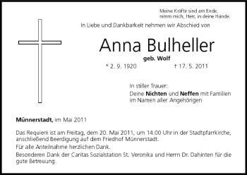 Anzeige von Anna Bulheller von MGO