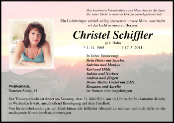 Anzeige von Christel Schiffler von MGO